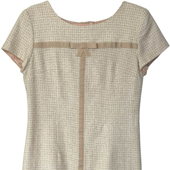 1990s Vintage Tweed Mini Dress Short Sleeve Ribbon & Bow Size 6 Coquette Girl - Picture 4 of 13